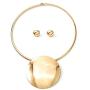 Fstrend Statement Choker Earrings Set Gold Plated Bride Necklace Round Pendant Nigerian Costume Party Jewelry Accessories for Women and Girls