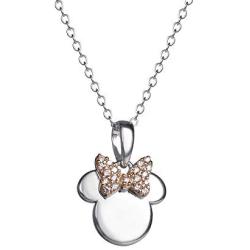 Disney Minnie Mouse Charm Necklace, Cubic Zirconia Studded Pink Bow Pendant, 18” Sterling Silver Necklace, Official Licensed Jewelry for Ladies