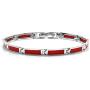 Silvershake Rectangular Shape Created Red Coral Inlay 925 Sterling Silver Link Bracelet Jewelry for Man Women