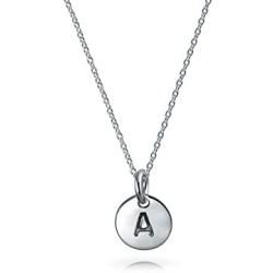 Tiny Minimalist Abc Round Disc Block Letter Alphabet A-Z Initial Pendant Necklace For Teen For Women 925 Sterling Silver