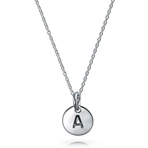 Tiny Minimalist Abc Round Disc Block Letter Alphabet A-Z Initial Pendant Necklace For Teen For Women 925 Sterling Silver
