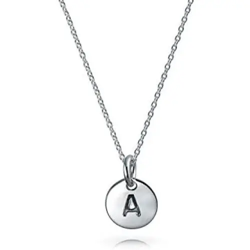 Tiny Minimalist Abc Round Disc Block Letter Alphabet A-Z Initial Pendant Necklace For Teen For Women 925 Sterling Silver