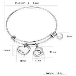 Ubrand 12 Constellation Bracelet, Stainless Steel 12 Constellations and Letter Pendant Bracelet Adjustable Stainless Steel Bracelet for Girls, Ladies, Boys, Mens