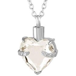 Heart Cremation Urn Necklace for Ashes Urn Jewelry Crystal Memorial Pendant with Fill Kit and Gift Bag - God has You in his arms I Have You in My Heart