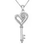 Jewelili Sterling Silver Natural White Round Diamond Accent Heart Key Pendant Necklace, 18'' Rolo Chain