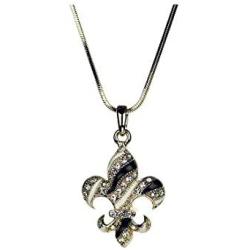 Fleur De Lis Pendant Necklace GOLD TONE New Orleans Football The Saints Rhinestone Jewelry Black and Gold Gift Idea New Orleans Who Dat !