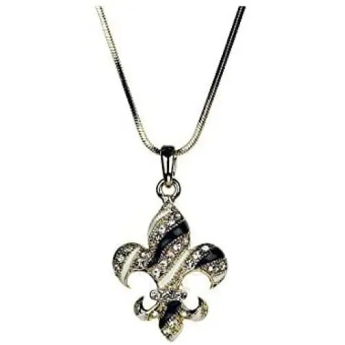 Fleur De Lis Pendant Necklace GOLD TONE New Orleans Football The Saints Rhinestone Jewelry Black and Gold Gift Idea New Orleans Who Dat !