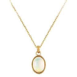 Carleen 14K Solid Yellow Gold Delicate 4/5 Carat Natural Genuine Real Small Tiny White Fire Opal Pendant Necklace Dainty Everyday Fine Gold Jewelry For Women Girls, 16+2 Inches Extender