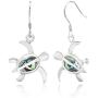 Sterling Silver Abalone Paua Shell Petroglyph Turtle Dangle Hook Earrings