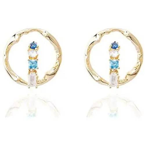 ORDOR 14K gold-plated-brass stud Earrings For Women 0.78'' x0.78''/Silver post/Nickel free/brass, Cubic Zirconia(Aquamarine, sapphire color)