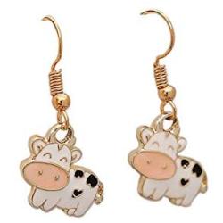 New 2021 Zodiac Cow Farm Pet Dangle Hook Earrings Cute Golden Cow Animal Drop Earrings for Women Girls Teens Birthday Friendship Party Accessories Jewelry Gift