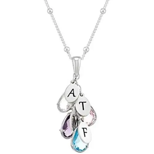 MyNameNecklace Personalized Drop Necklace Sterling Silver 925 Glass Birthstones for Mom-Custom Initials