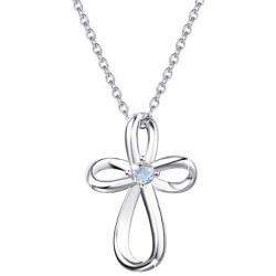 FANCIME White Gold Plated 925 Sterling Silver Birthstone Open Loop Celtic Cross Crucifix Infinity Pendant Necklace For Women Girls, 16'' + 2'' Extender