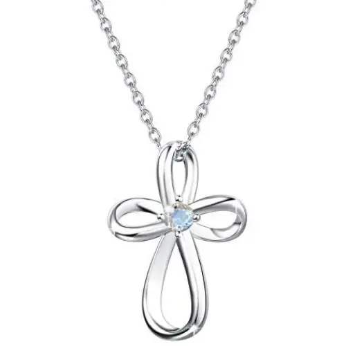 FANCIME White Gold Plated 925 Sterling Silver Birthstone Open Loop Celtic Cross Crucifix Infinity Pendant Necklace For Women Girls, 16'' + 2'' Extender FANCIME White Gold Plated 925 Sterling Silver Birthstone Open Loop Celtic Cross Crucifix Infinity Pendant Necklace For Women Girls, 16'' + 2'' Extender