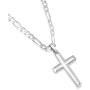 XP Jewelry Mens Sterling Silver Cross Pendant Figaro Chain Necklace Italian Made - Choose Width and Length
