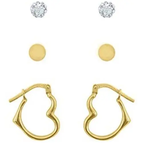 10K Gold Filled Swarovski Crystal studded Ball and Gold color Ball and heart three earrings set. 10K Gold Filled Swarovski Crystal studded Ball and Gold color Ball and heart three earrings set.