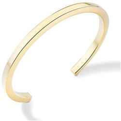 Miabella 925 Sterling Silver Italian 4mm Squared Cuff Polished Bangle Bracelet for Women Men 7, 8 Inch White or 18K Yellow Gold Plated Bracelet Made in Italy