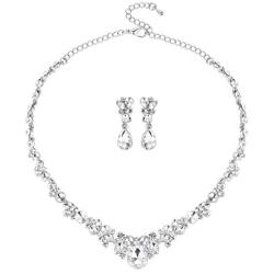 mecresh Clustered Crystal Rhinestone Flower Bridal Necklace Teardrop Dangle Earrings Jewelry Sets for Women Gift