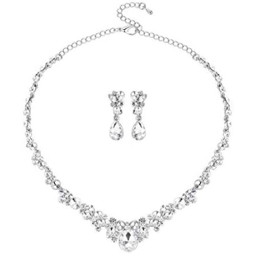mecresh Clustered Crystal Rhinestone Flower Bridal Necklace Teardrop Dangle Earrings Jewelry Sets for Women Gift