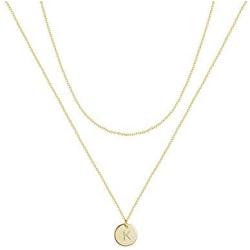 Kyerlyn Layered Initial Necklace 14K Gold Plated Dainty Round Disc Engraved Name Personalized Alphabet Pendant Choker Necklace Fashion Jewelry Gift for Women Girls