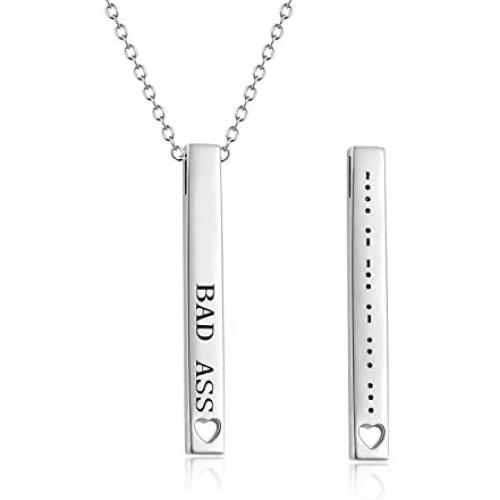 Sterling Silver Morse Code Necklace, Secret Message Jewelry Gifts for Women