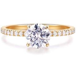HAFEEZ CENTER 14K Gold 1ct Petite Shared Prong Comfort Fit D-E Color Moissanite Engagement Ring