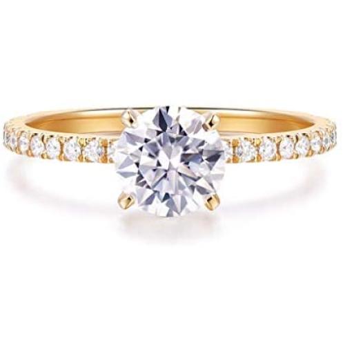 HAFEEZ CENTER 14K Gold 1ct Petite Shared Prong Comfort Fit D-E Color Moissanite Engagement Ring
