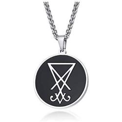 XUANPAI Unisex Stainless Steel Leviathan Cross Pendant Brimstone Symbol Jewellery Stainless Steel Church of Satan Necklace