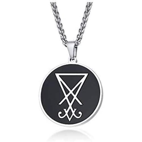 XUANPAI Unisex Stainless Steel Leviathan Cross Pendant Brimstone Symbol Jewellery Stainless Steel Church of Satan Necklace