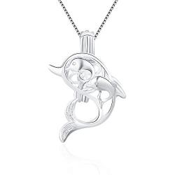 LGSY Sterling Silver Dolphin with Babies Pearl Cage Pendants for Women, Design Pearl Cage Pendants for Pearl Jewelry Making, Essential Oil Diffuser Lockets for Pearl Jewelry