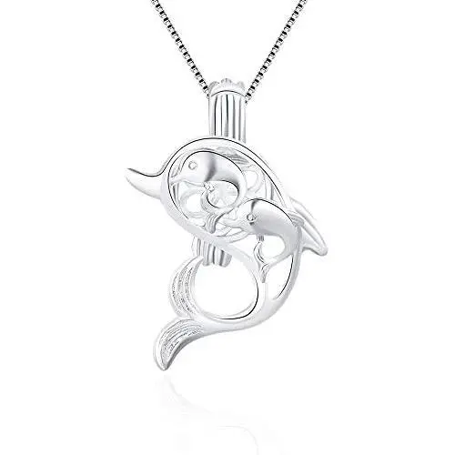 LGSY Sterling Silver Dolphin with Babies Pearl Cage Pendants for Women, Design Pearl Cage Pendants for Pearl Jewelry Making, Essential Oil Diffuser Lockets for Pearl Jewelry LGSY Sterling Silver Dolphin with Babies Pearl Cage Pendants for Women, Design Pearl Cage Pendants for Pearl Jewelry Making, Essential Oil Diffuser Lockets for Pearl Jewelry