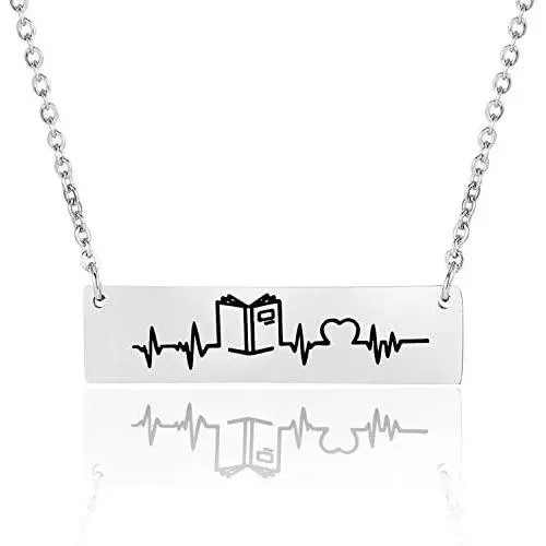 WSNANG Book Lover Gift Book Heartbeat Necklace Reading Book Club Necklace Book Jewelry Bookworm Gift Librarian Gift Bibliophile Gifts for Reader Writers Literature WSNANG Book Lover Gift Book Heartbeat Necklace Reading Book Club Necklace Book Jewelry Bookworm Gift Librarian Gift Bibliophile Gifts for Reader Writers Literature