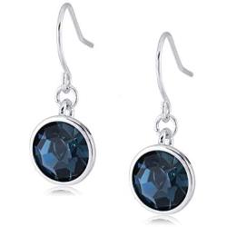UPSERA Silver Tone 10mm Round Crystals from Swarovski Simulated Birthstone Dangle Earrings