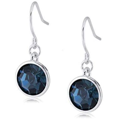 UPSERA Silver Tone 10mm Round Crystals from Swarovski Simulated Birthstone Dangle Earrings