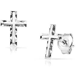 SolidSilver- Sterling Silver Dainty Diamond Cut Cross Stud Earrings