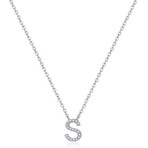 MONOOC Cubic Zirconia Initial Necklace, 14K White Gold Plated CZ Initial Letter Necklaces Dainty Simulated Diamond Gold Alphabet Pendant Womens Monogram Necklace Initial Jewelry Gifts for Women Girls