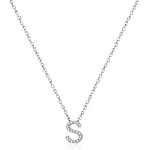 MONOOC Cubic Zirconia Initial Necklace, 14K White Gold Plated CZ Initial Letter Necklaces Dainty Simulated Diamond Gold Alphabet Pendant Womens Monogram Necklace Initial Jewelry Gifts for Women Girls