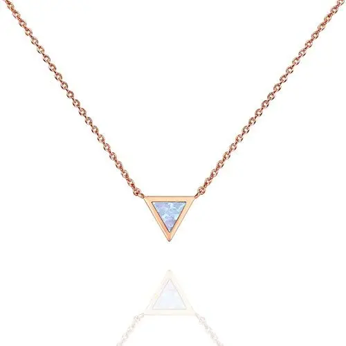 PAVOI 14K Gold Plated Triangle Created Opal Necklace | Opal Necklaces for Women PAVOI 14K Gold Plated Triangle Created Opal Necklace | Opal Necklaces for Women