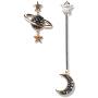 Saturn Moon Asymmetric Long Dangle Earrings Fashion Rhinestone Star Crescent Moon Drop Earrings for Women Girls