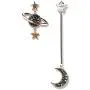 Saturn Moon Asymmetric Long Dangle Earrings Fashion Rhinestone Star Crescent Moon Drop Earrings for Women Girls