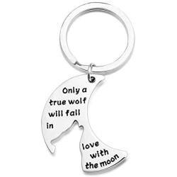 WUSUANED Howling Wolf On The Moon Keychain Only A True Wolf Will Fall in Love with The Moon Wolf Jewelry Gift for Women