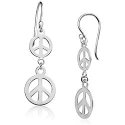 Big Apple Hoops - Mothers Day Jewelry Lightweight Double Peace Sign Drop Dangle Earrings Made from Real Solid 925 Sterling Silver in 3 Color Rose, Silver or Gold with Protective Electrocoated Finish for Anti-Tarnish