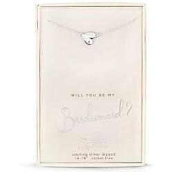 Lucky Feather Sterling Silver Dipped Will You Be My Bridesmaid Necklace with Crystal Accent Stone and Adjustable Chain