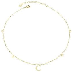 Agvana Gold Plated Sterling Silver Moon and Star Necklace for Women Cubic Zirconia CZ Dainty Necklace Fashion Jewelry Birthday Christmas Gifts for Her Teens Girls with Gift Box, 14.6+3 Inch Extender