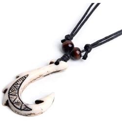Scddboy Hawaiian Fish Hook Pendant Hemp Cord Adjustable Chain - Maori Tribal Necklace