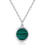 Solid Sterling Silver Round Shape Oblate Green Malachite Charm Pendant Necklace 18''+2'' Extender