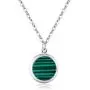 Solid Sterling Silver Round Shape Oblate Green Malachite Charm Pendant Necklace 18''+2'' Extender Solid Sterling Silver Round Shape Oblate Green Malachite Charm Pendant Necklace 18''+2'' Extender