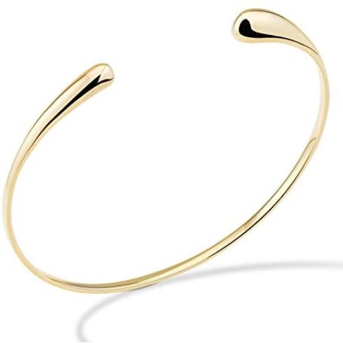 Miabella 925 Sterling Silver Italian Thin Adjustable Organic Teardrop Open Cuff Bangle Bracelet for Women Handmade in Italy