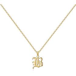 IEFSHINY Old English Initial Necklace for Women, Dainty Gothic Letter Necklace Old English Jewelry 14k Gold Plated Tiny Letter Necklace Initial Necklace Gifts for Women