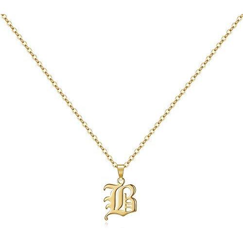 IEFSHINY Old English Initial Necklace for Women, Dainty Gothic Letter Necklace Old English Jewelry 14k Gold Plated Tiny Letter Necklace Initial Necklace Gifts for Women